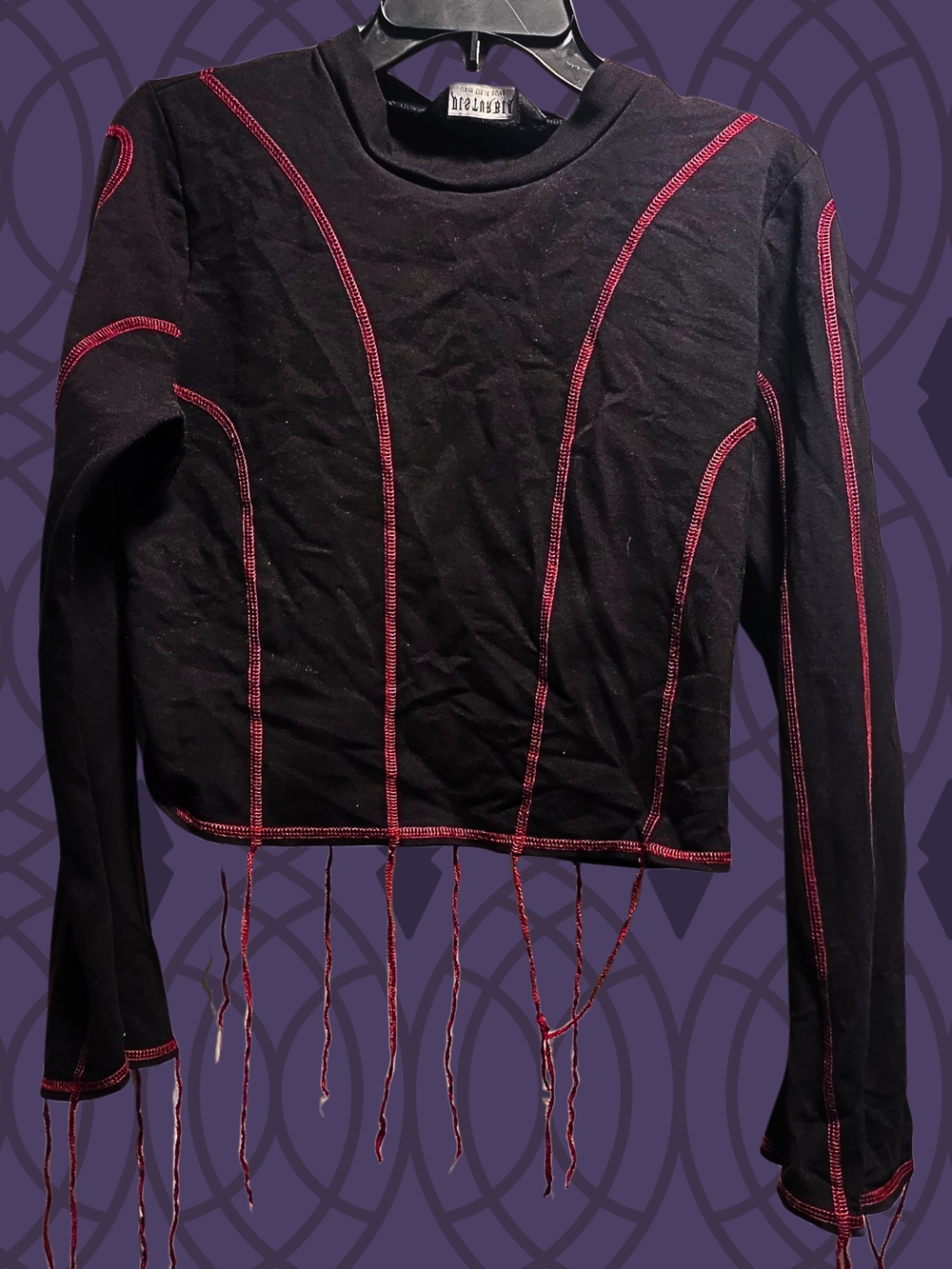 Disturbia Black Long-Sleeve Top with Red Contrast Stitching